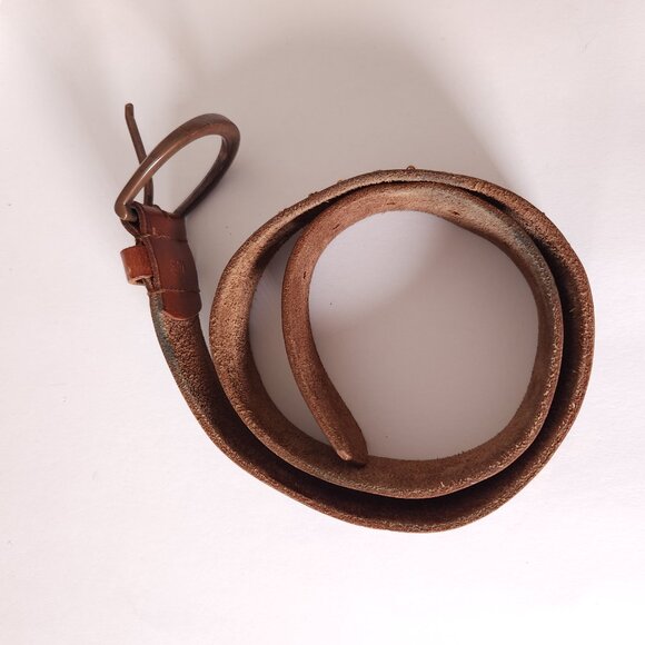 Abercrombie & Fitch Brown Leather Belt Womens S/M Sequins Beads Moose Logo Boho - Picture 15 of 16